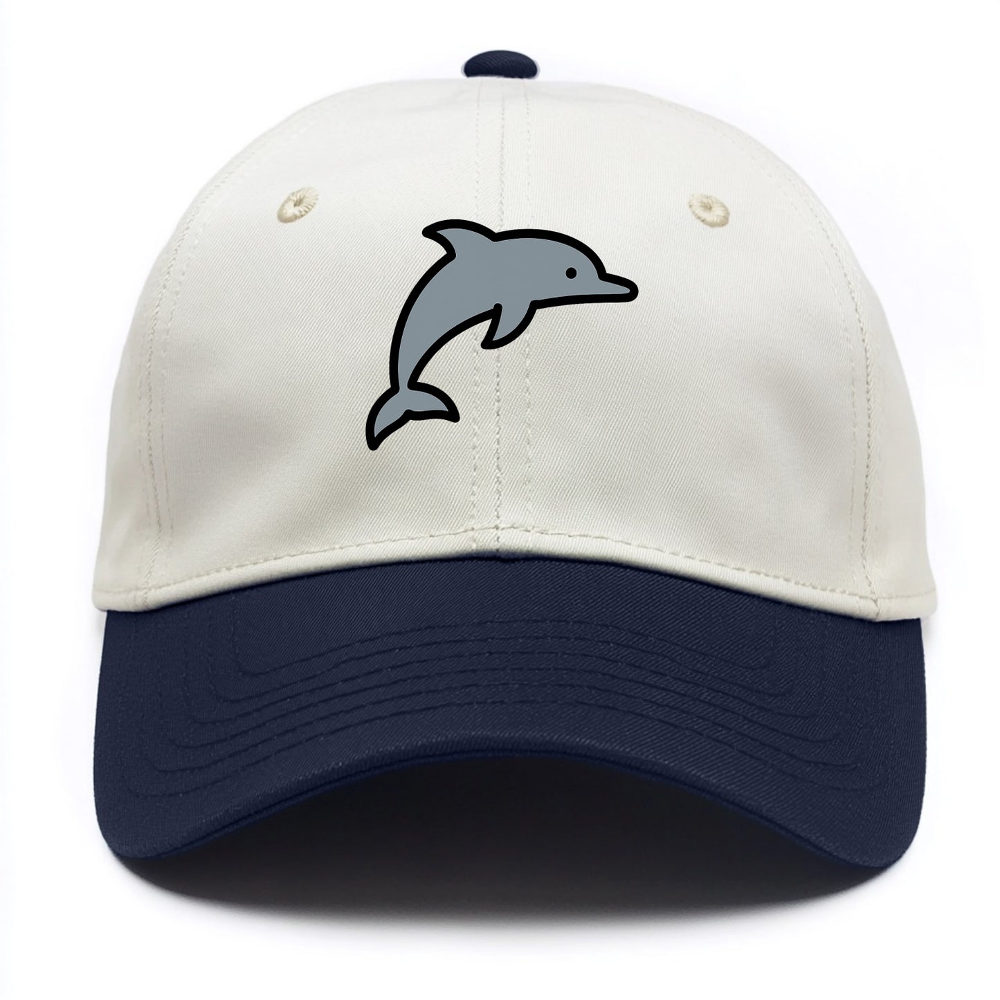 Bottlenose Dolphin - Gray jumping pose flat side profile - Two Tone Cap - Navy