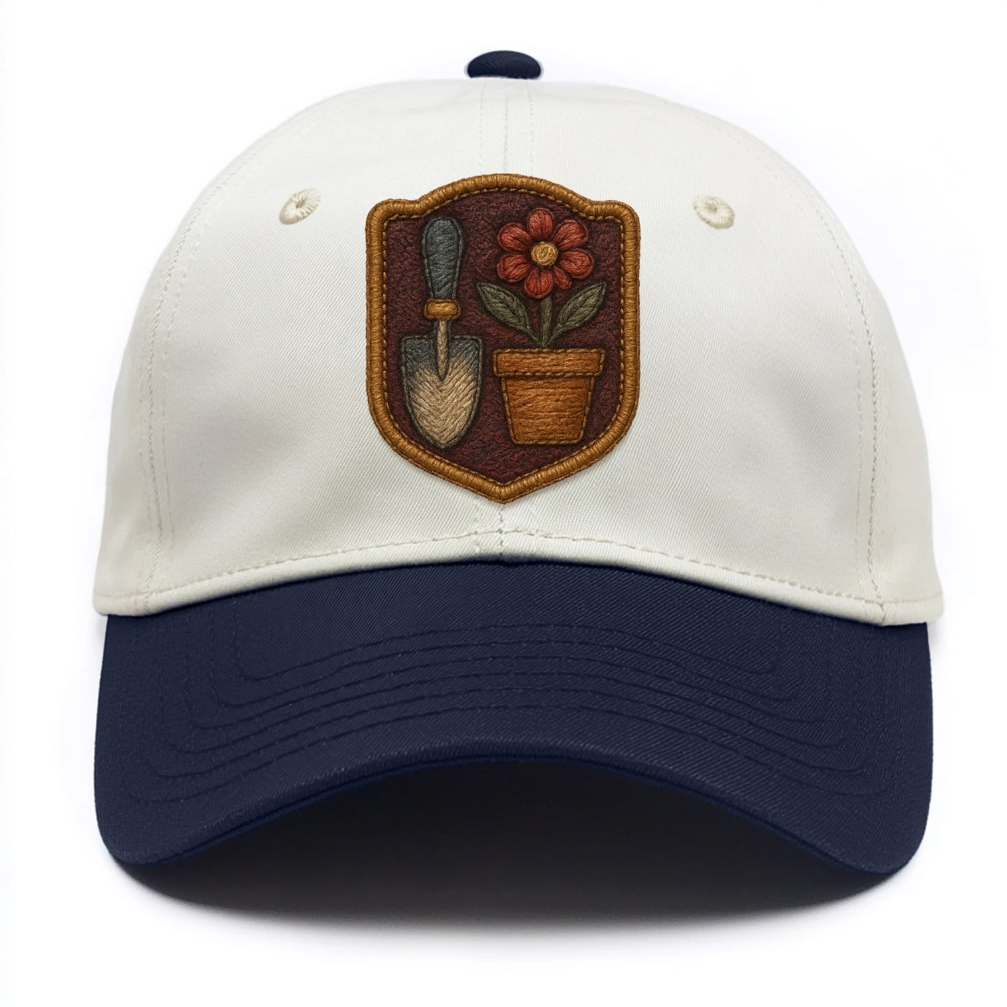 Garden trowel with flower pot - gardener badge - Two Tone Cap - Navy