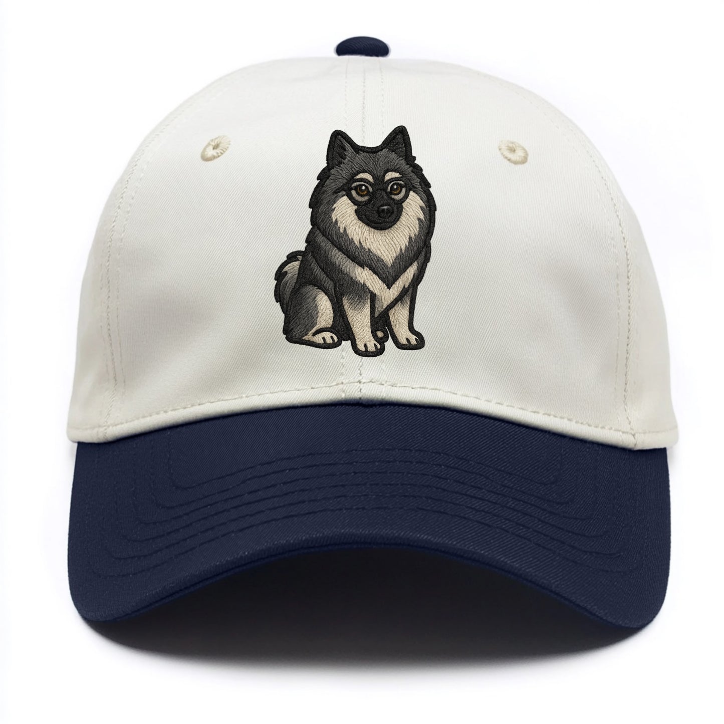 Keeshond - Gray and black spectacles embroidered design - Two Tone Cap - Navy