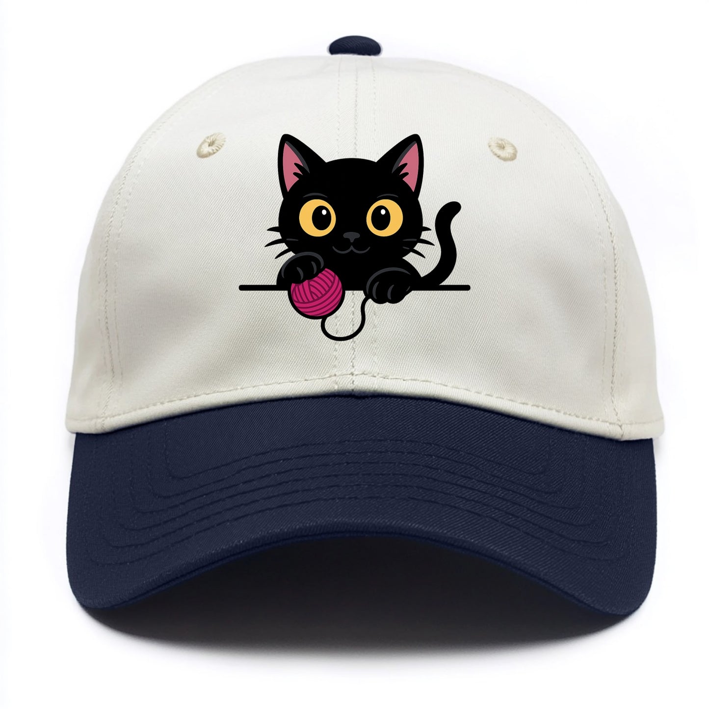 Midnight the black cat tapping the ledge rhythmically with one bright claw. - Two Tone Cap - Navy