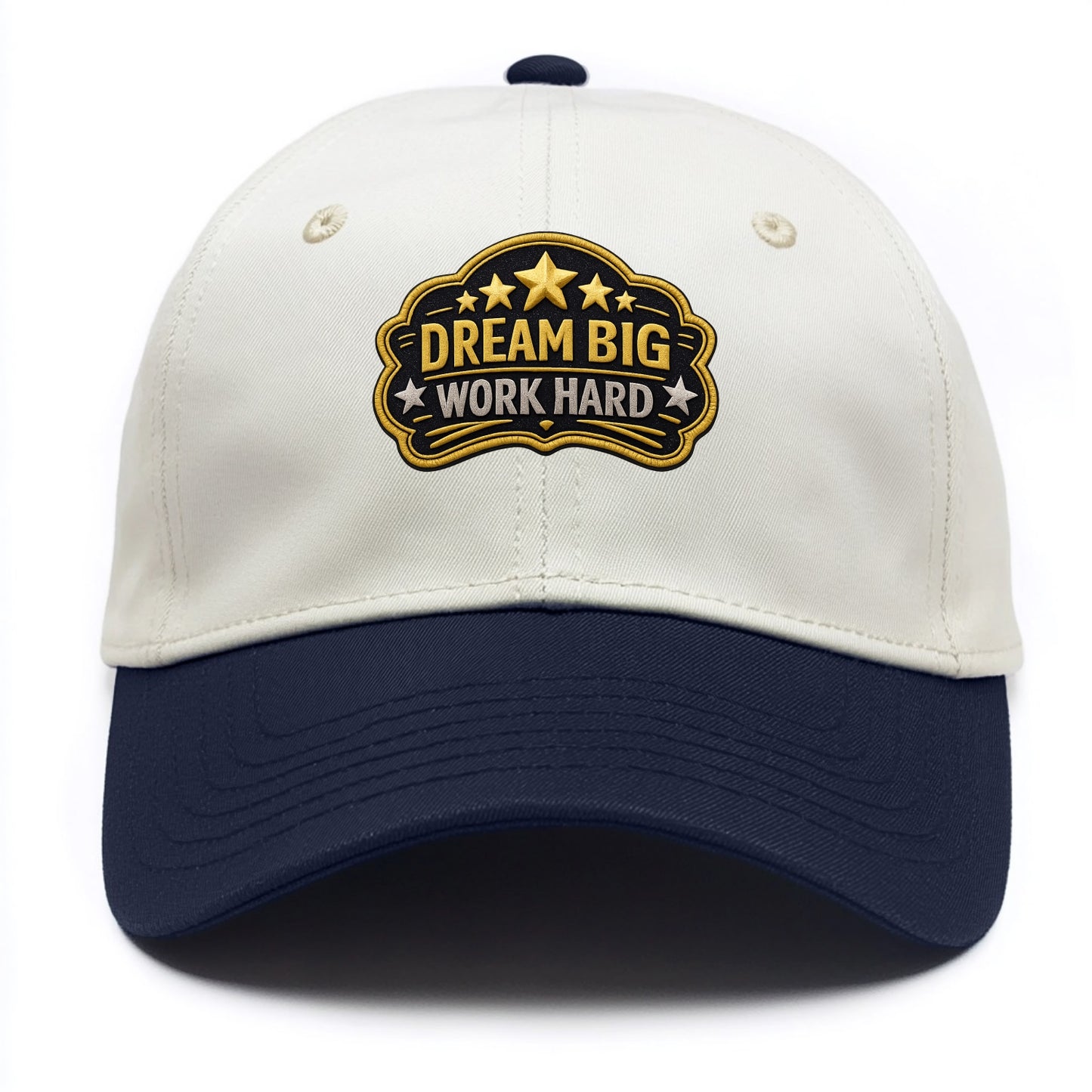 DREAM BIG WORK HARD - stars with text in gold , aspiration - Two Tone Cap - Navy