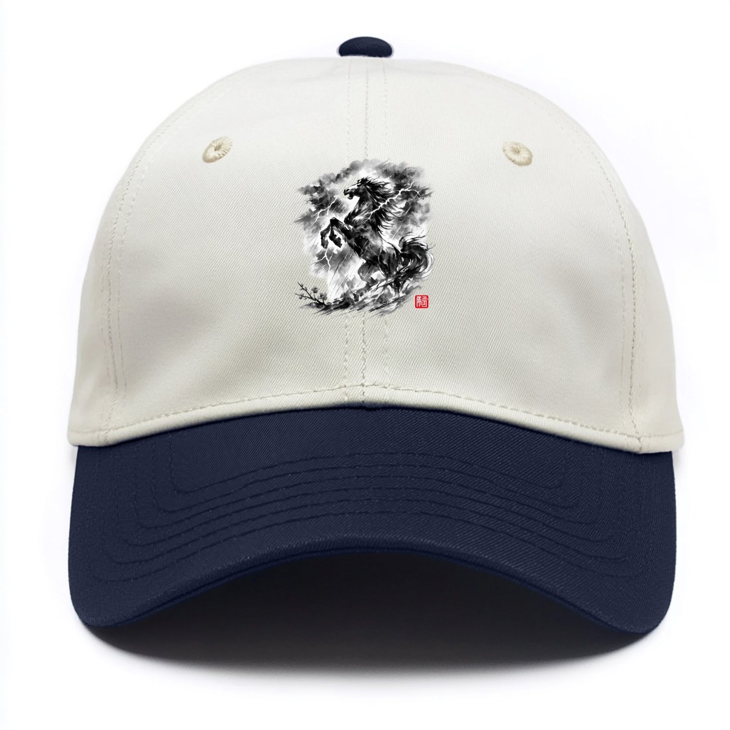 THUNDER HORSE | Storm horse with lightning elements | Dramatic storm clouds - Two Tone Cap - Navy