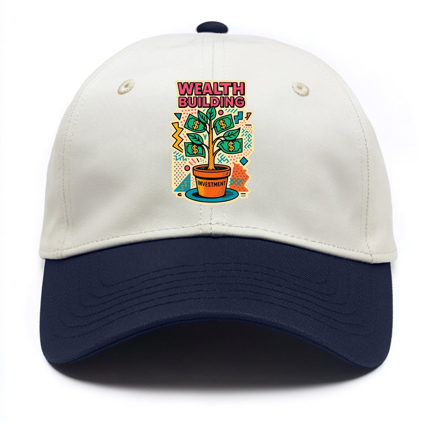 Money tree growing from investment pot - financial independence journey, wealth - Two Tone Cap - Navy