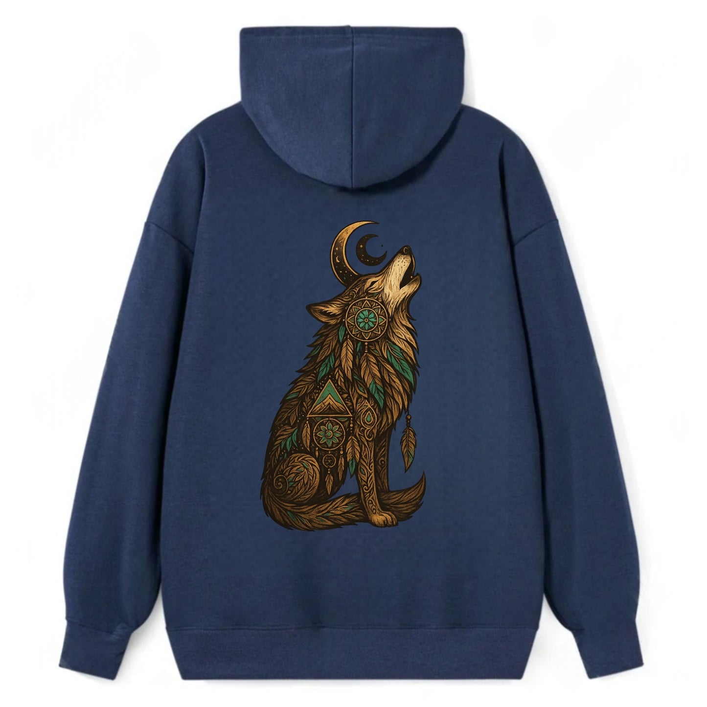 Celestial Moon Wolf - Classic Pullover Hoodie - Navy