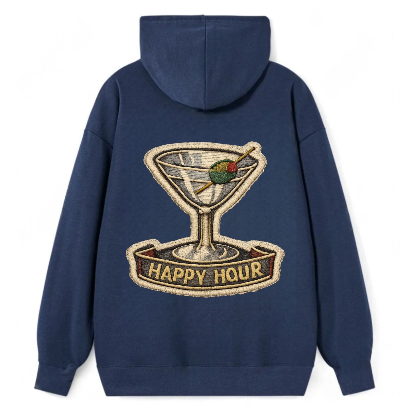 COCKTAIL MARTINI - martini glass with olive in silver and green , happy - Classic Pullover Hoodie - Navy
