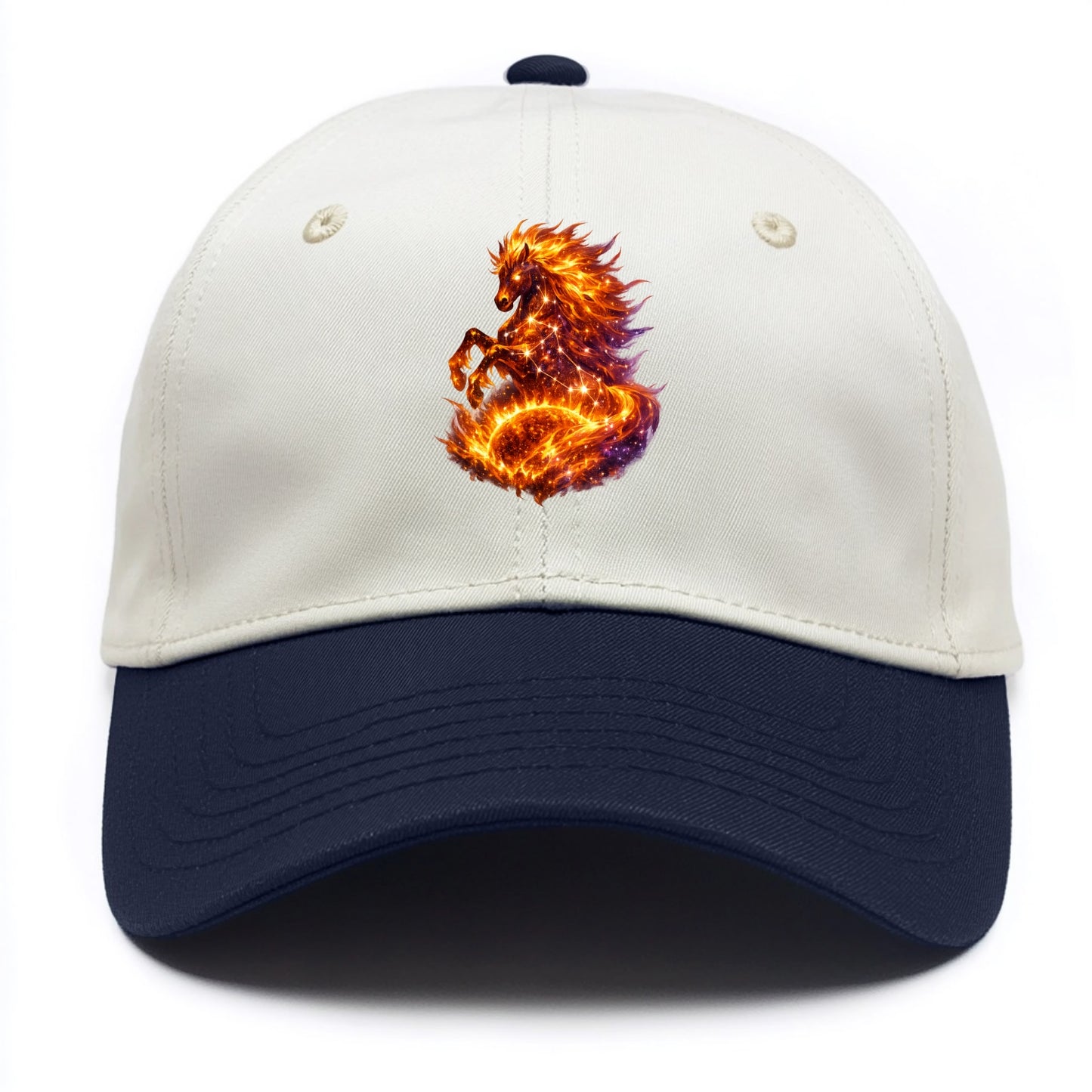 SOLAR FLARE | Horse emerging from the sun | Solar corona mane | Star power | Cosmic - Two Tone Cap - Navy