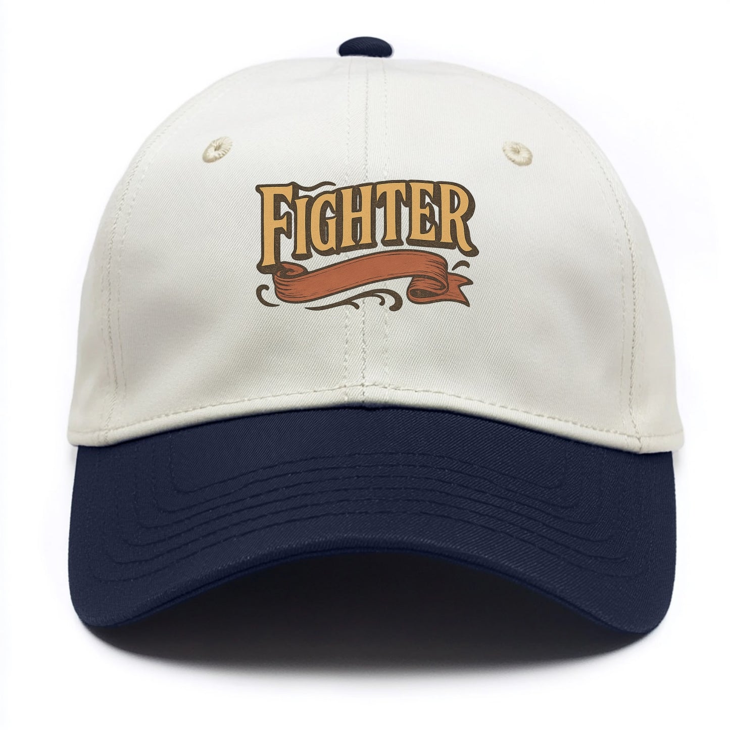 Bold typography design - "FIGHTER" - never giving up, battling on - Two Tone Cap - Navy