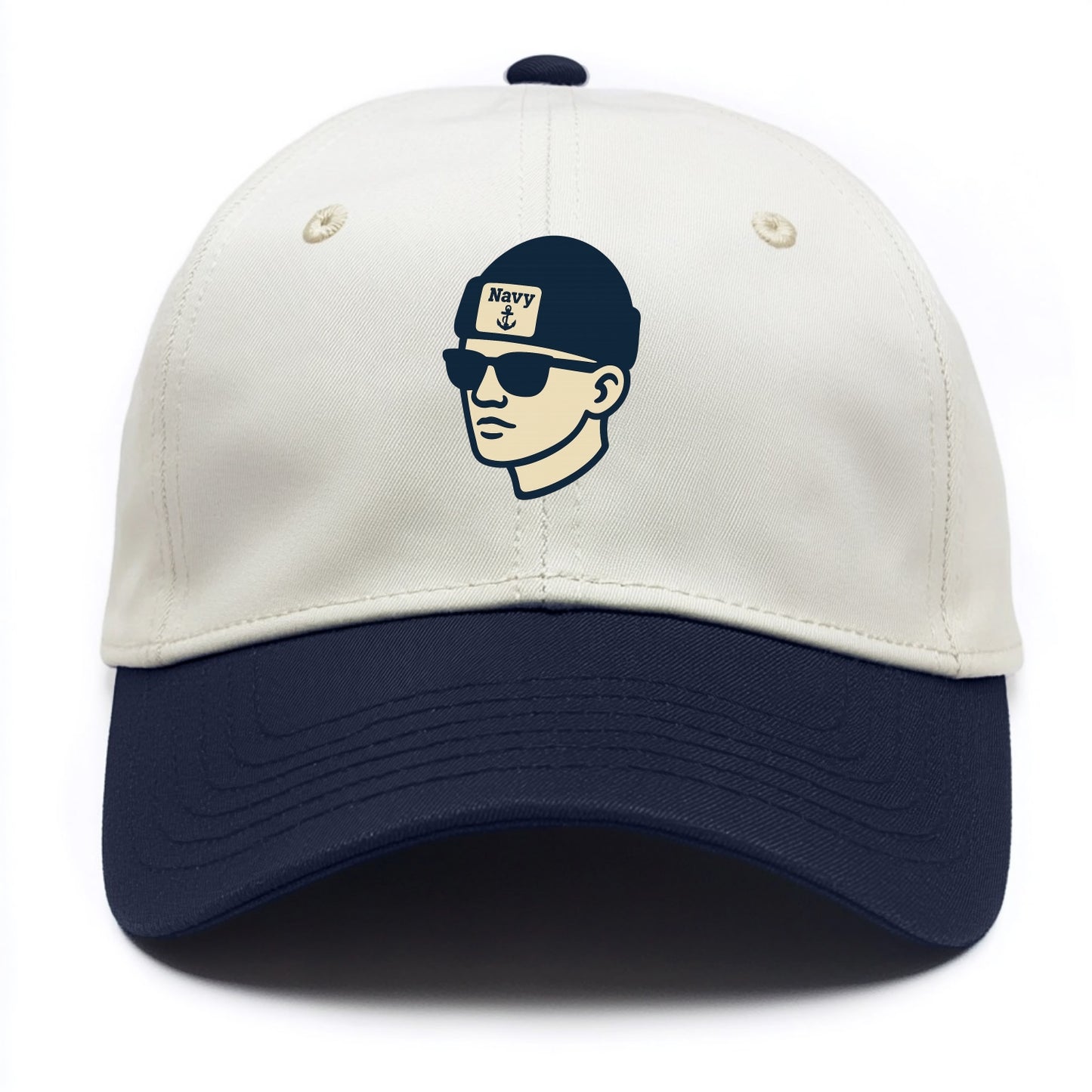 Annapolis Midshipman wearing Navy beanie with anchor patch - Two Tone Cap - Navy