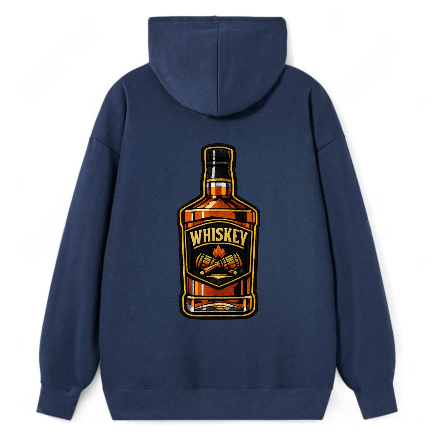 WHISKEY BOTTLE - bourbon bottle in amber and gold , spirits connoisseur - Classic Pullover Hoodie - Navy