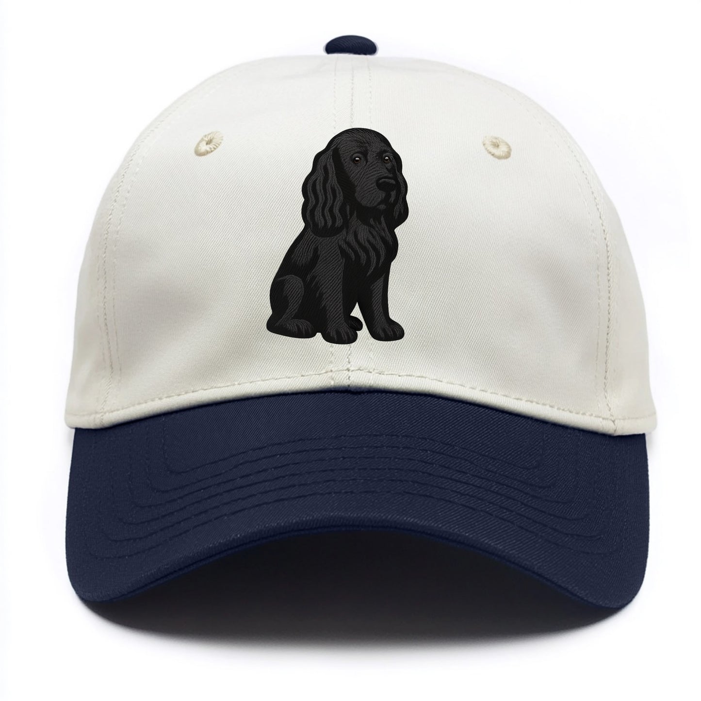 Field Spaniel - Black silky coat embroidered pose - Two Tone Cap - Navy