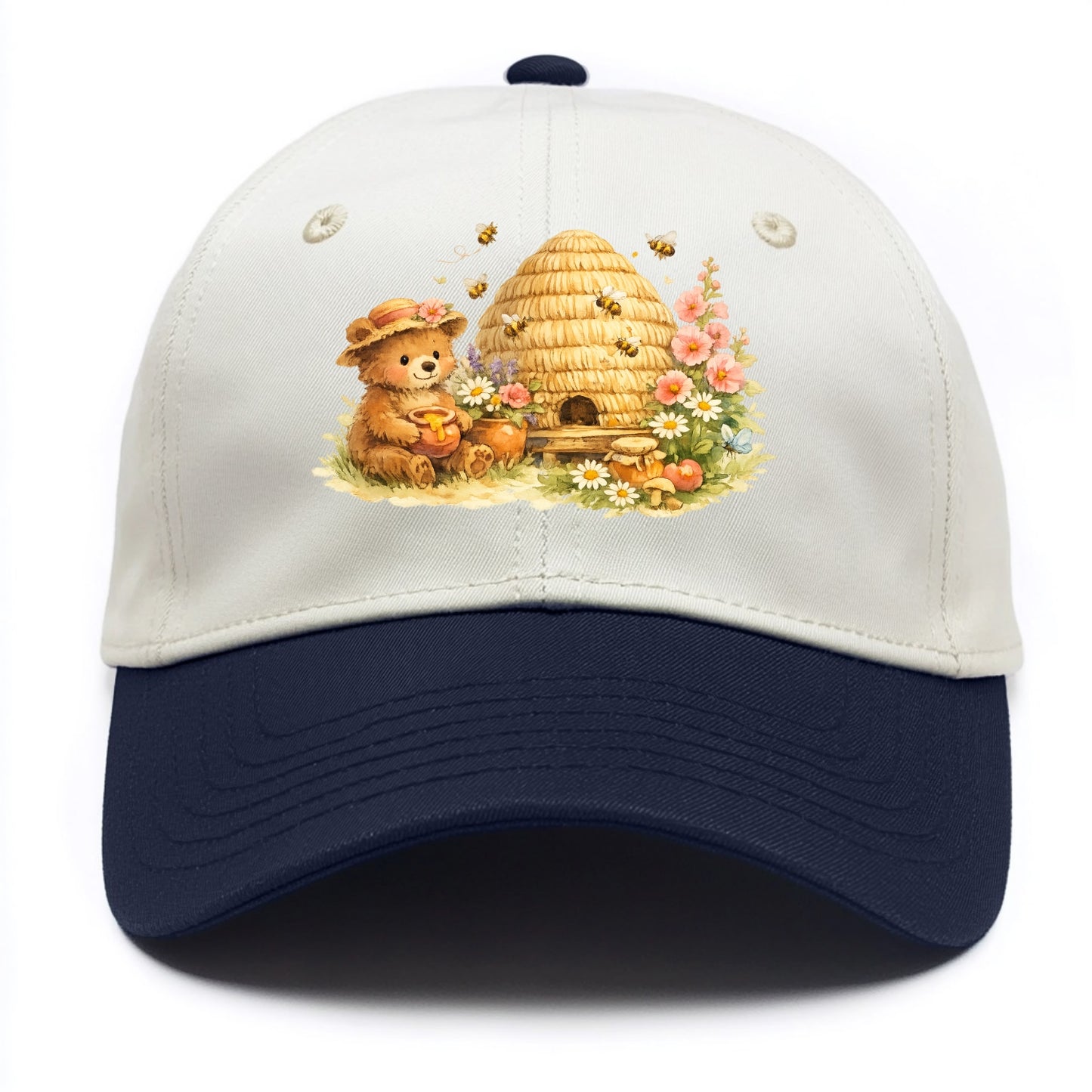 SKEP HIVE | Traditional straw beehive | Cottage garden setting | Buzzing activity | - Two Tone Cap - Navy