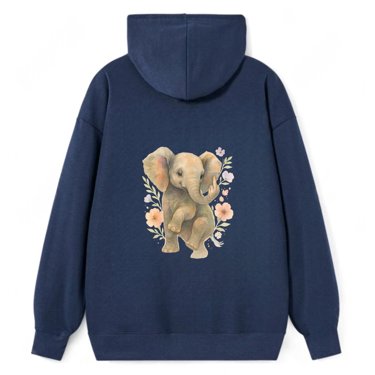 baby elephant with trunk up, one foot raised with middle toe extended - Classic Pullover Hoodie - Navy