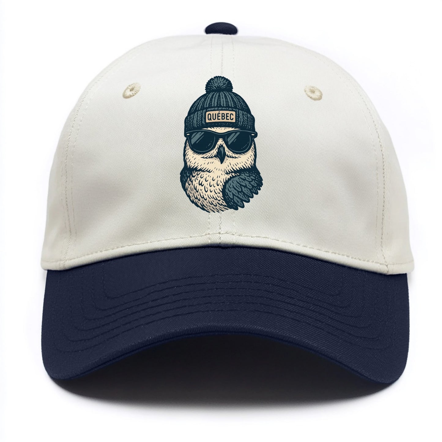 Quebec City Snowy Owl wearing Quebec bea - Two Tone Cap - Navy