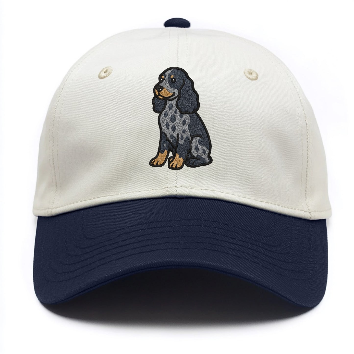 English Cocker Spaniel - Blue roan embroidered sitting pose - Two Tone Cap - Navy