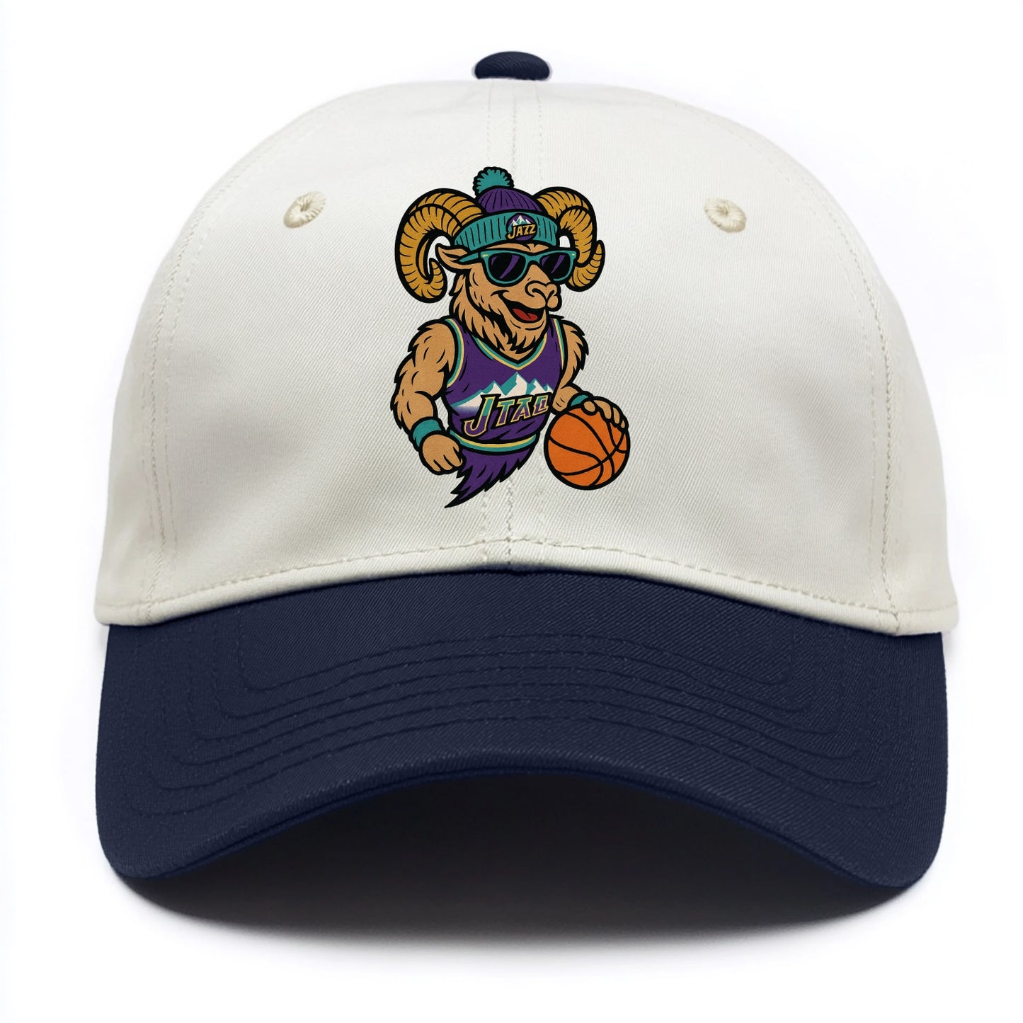 Utah Bighorn wearing Jazz beanie with mountain melody patch and wayfarer sunglasses - Two Tone Cap - Navy