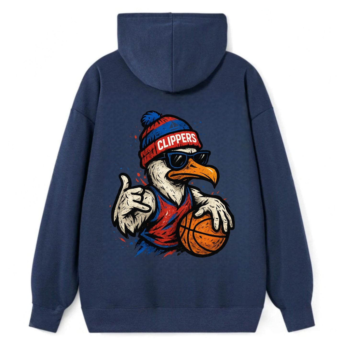 LA Seagull wearing Clippers red white and blue beanie with ship patch and - Classic Pullover Hoodie - Navy