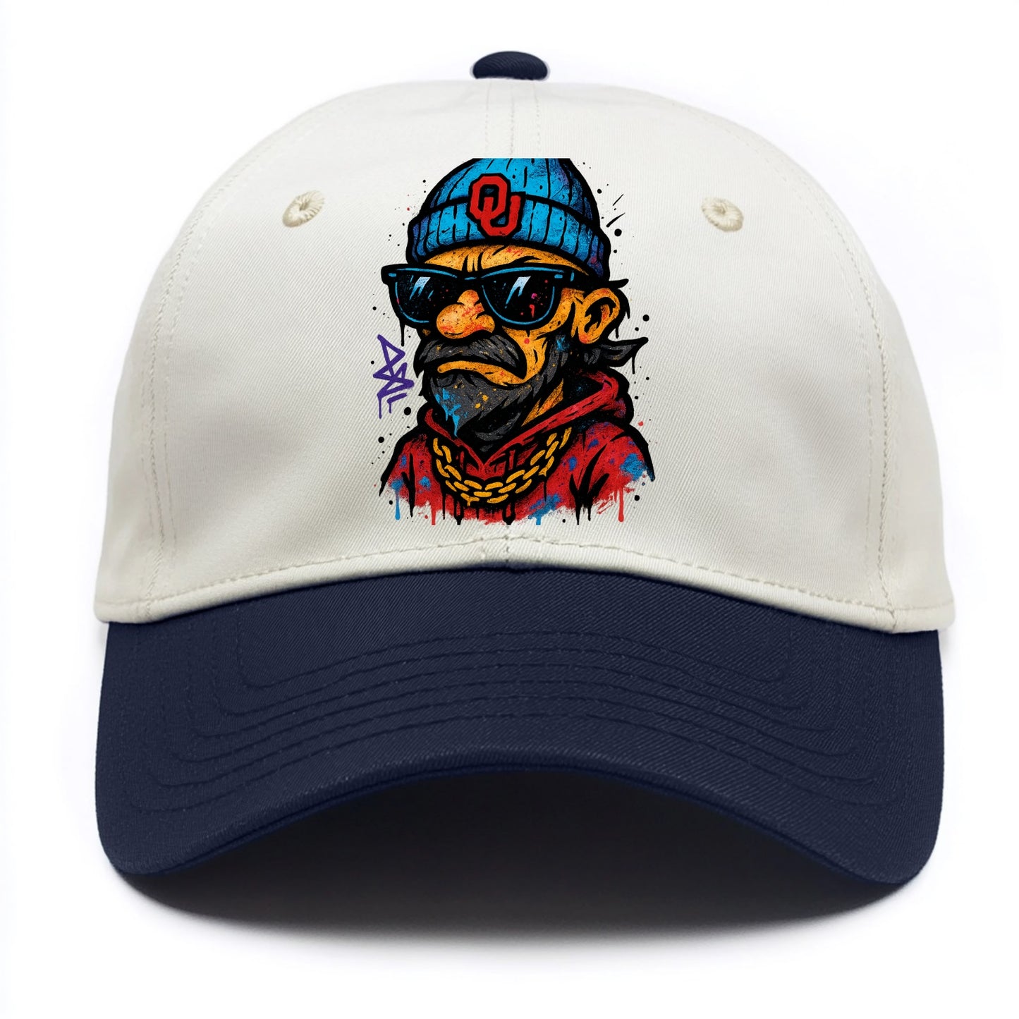 Norman Sooner wearing Oklahoma beanie with OU patch - Two Tone Cap - Navy