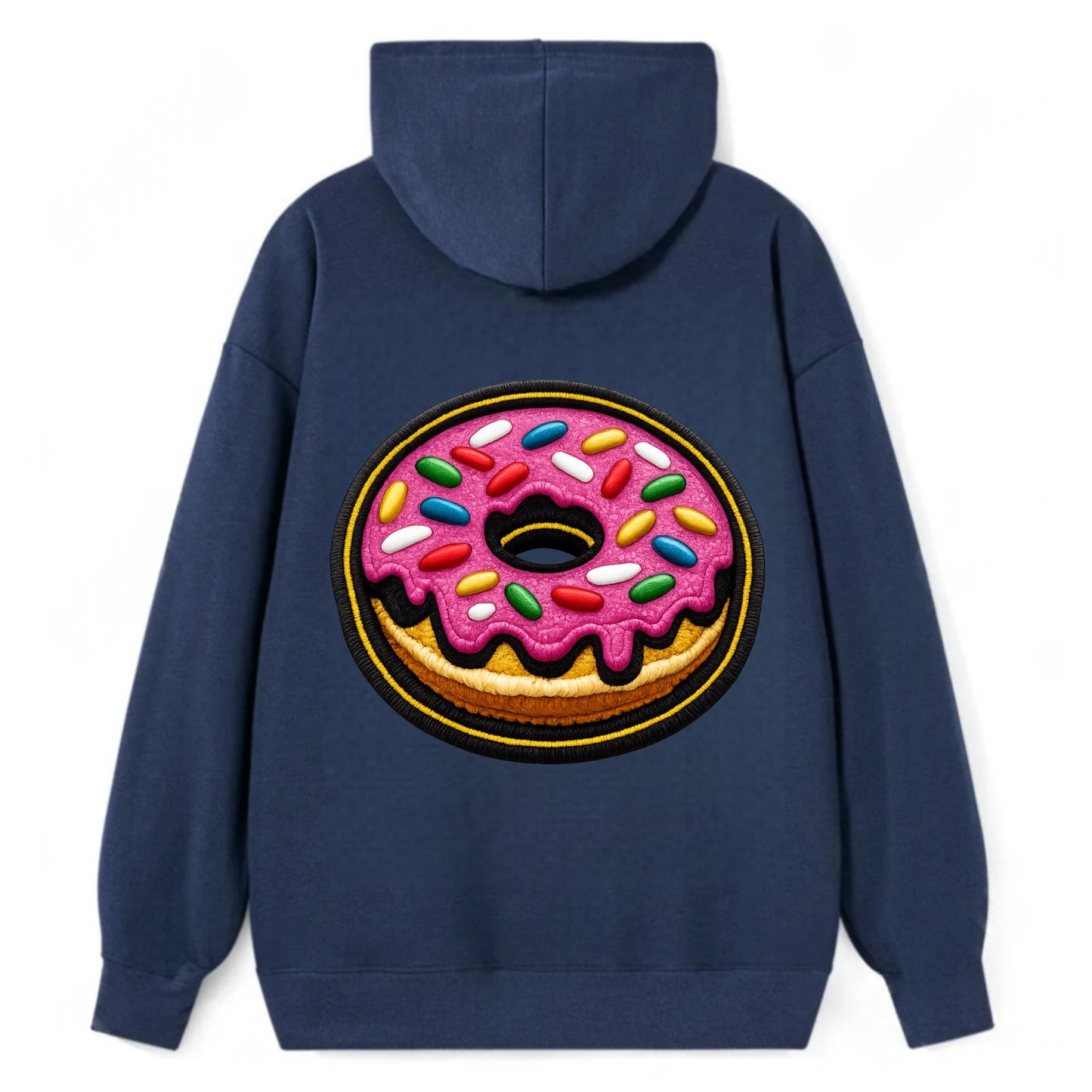 DONUT SPRINKLES - glazed donut with sprinkles in pink and rainbow , sweet - Classic Pullover Hoodie - Navy