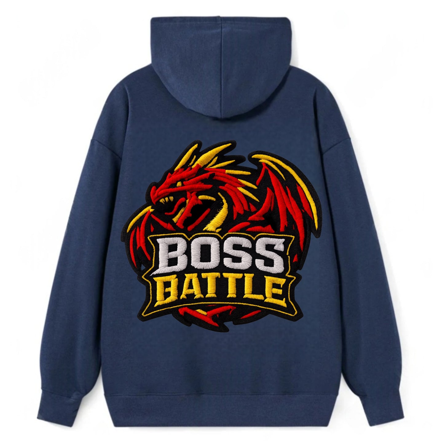 BOSS BATTLE - dragon silhouette in red and gold , raid - Classic Pullover Hoodie - Navy