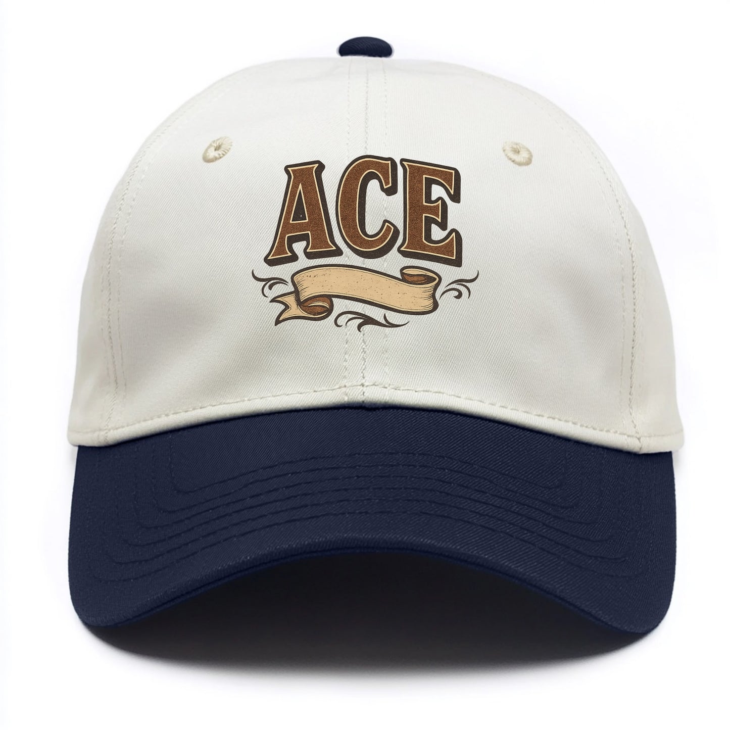 Bold typography design - "ACE" - expert, the best at something - Two Tone Cap - Navy