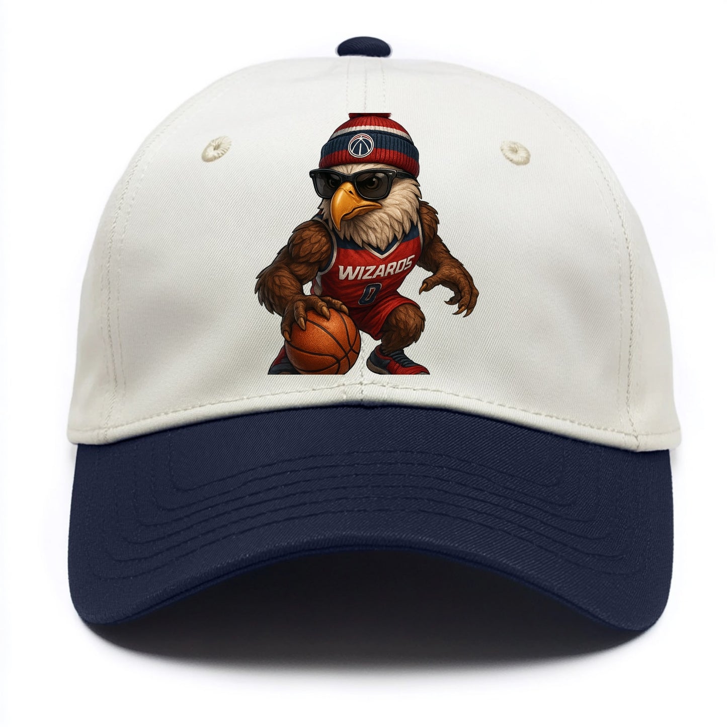 DC Eagle wearing Wizards red white and blue beanie with monument patch and wayfarer - Two Tone Cap - Navy