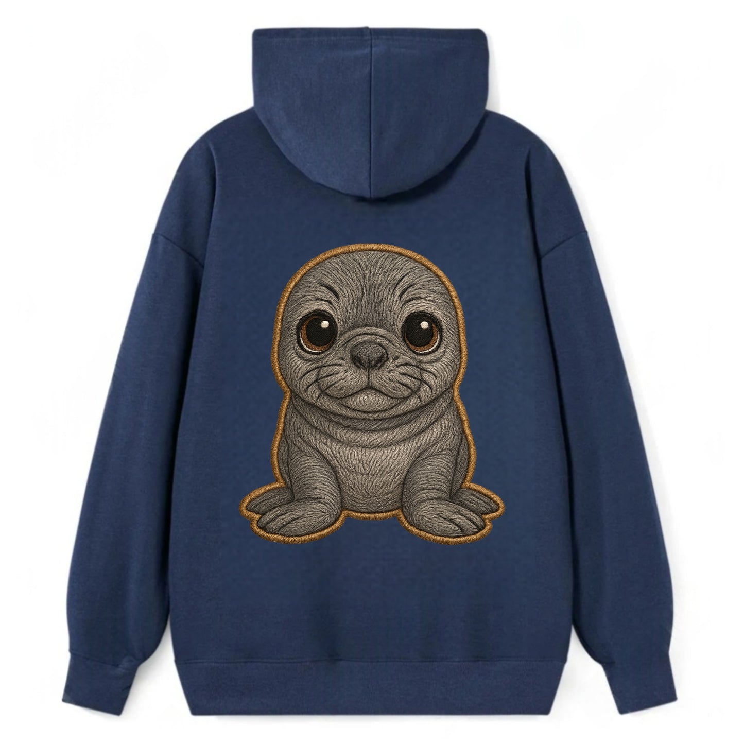 Baby Elephant Seal - gray wrinkly, tiny trunk nose, big dark eyes, - Classic Pullover Hoodie - Navy