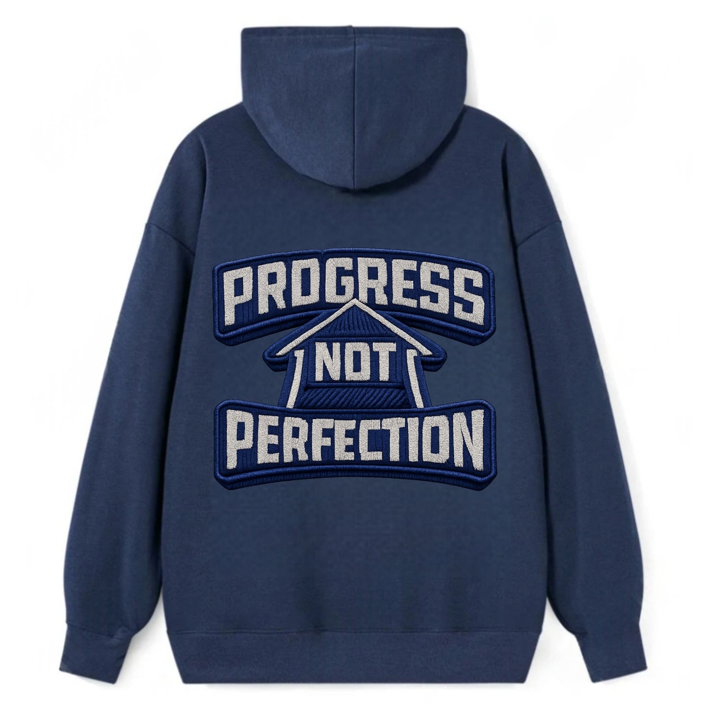 PROGRESS NOT PERFECTION - arrow with text in blue , growth mindset - Classic Pullover Hoodie - Navy