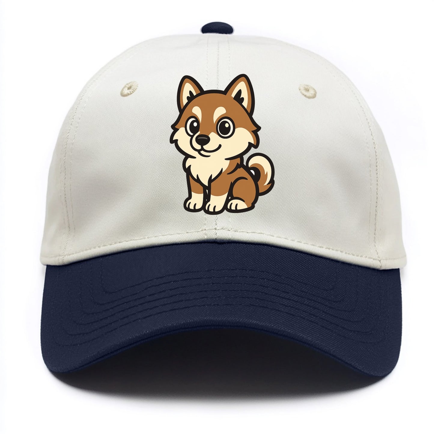 Pomsky - Pomeranian-Husky mix sitting pose - Two Tone Cap - Navy