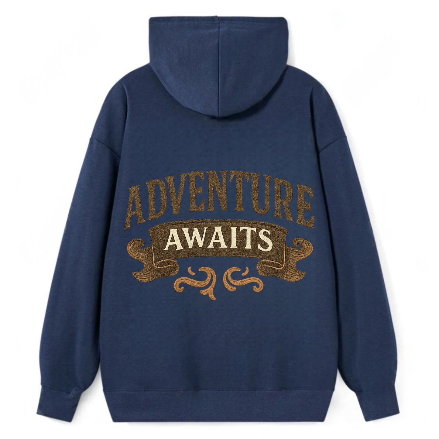 Bold typography design - "ADVENTURE AWAITS" - excitement ahead, ready for - Classic Pullover Hoodie - Navy