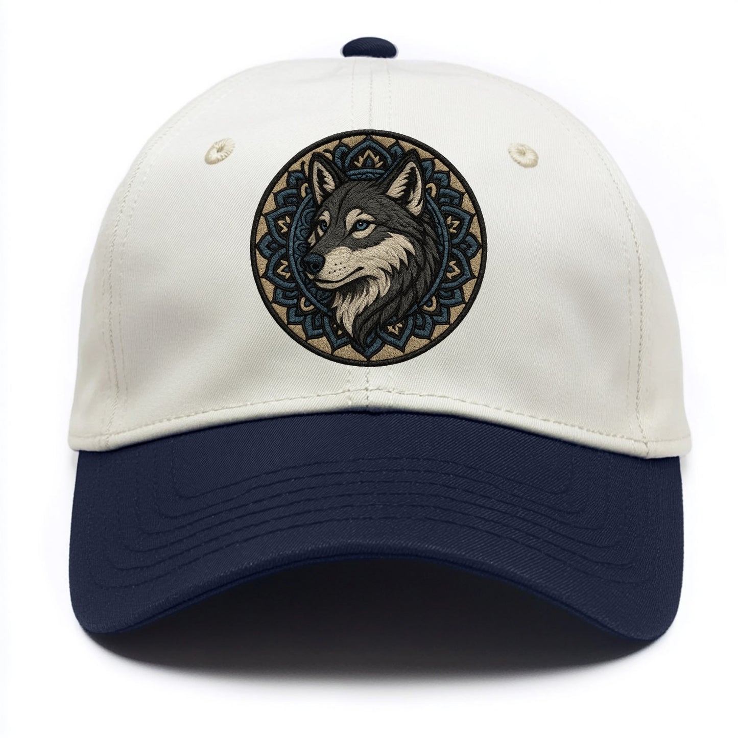 Mandala Wolf Pattern - Two Tone Cap - Navy