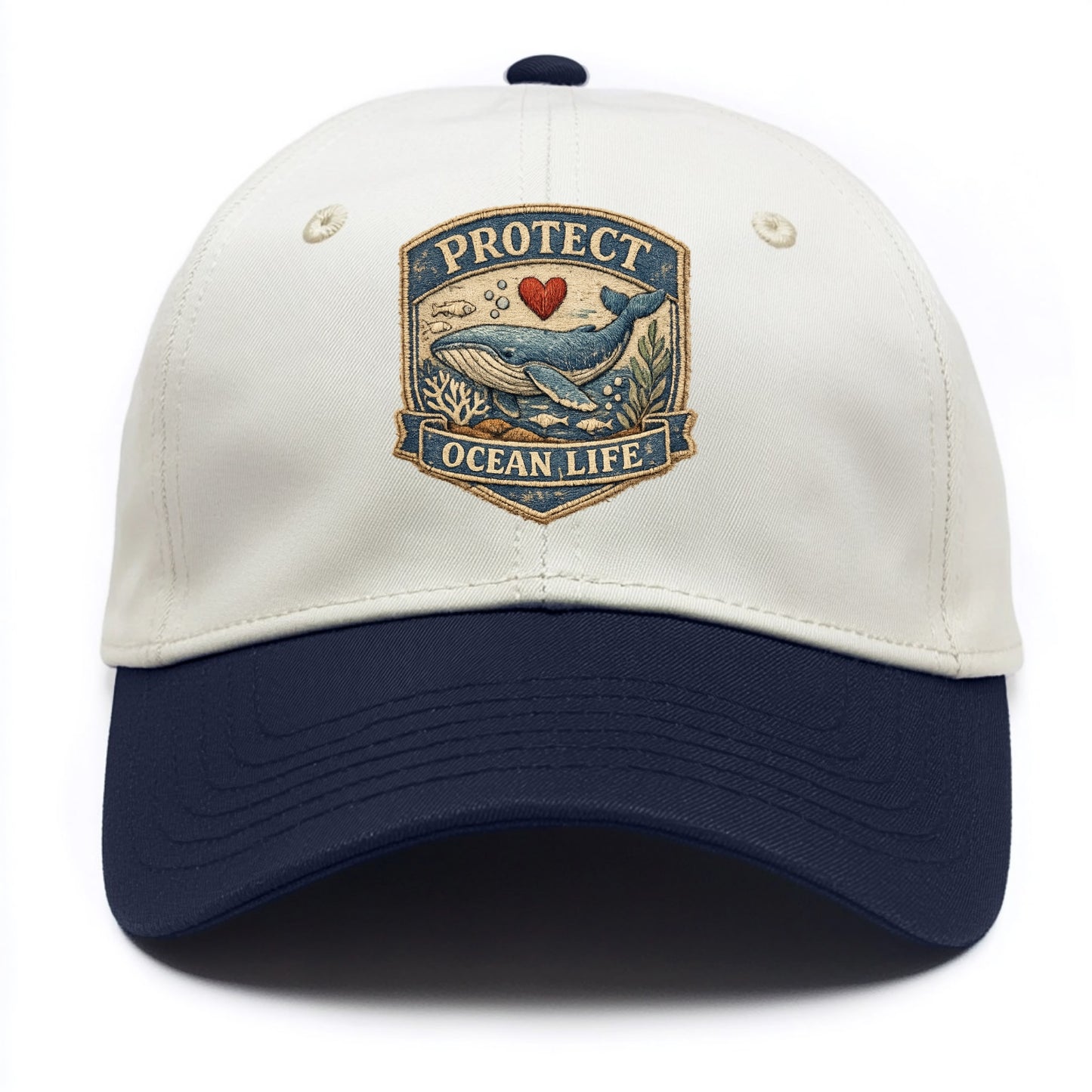 PROTECT OCEAN LIFE - whale with heart in blue , marine conservation - Two Tone Cap - Navy