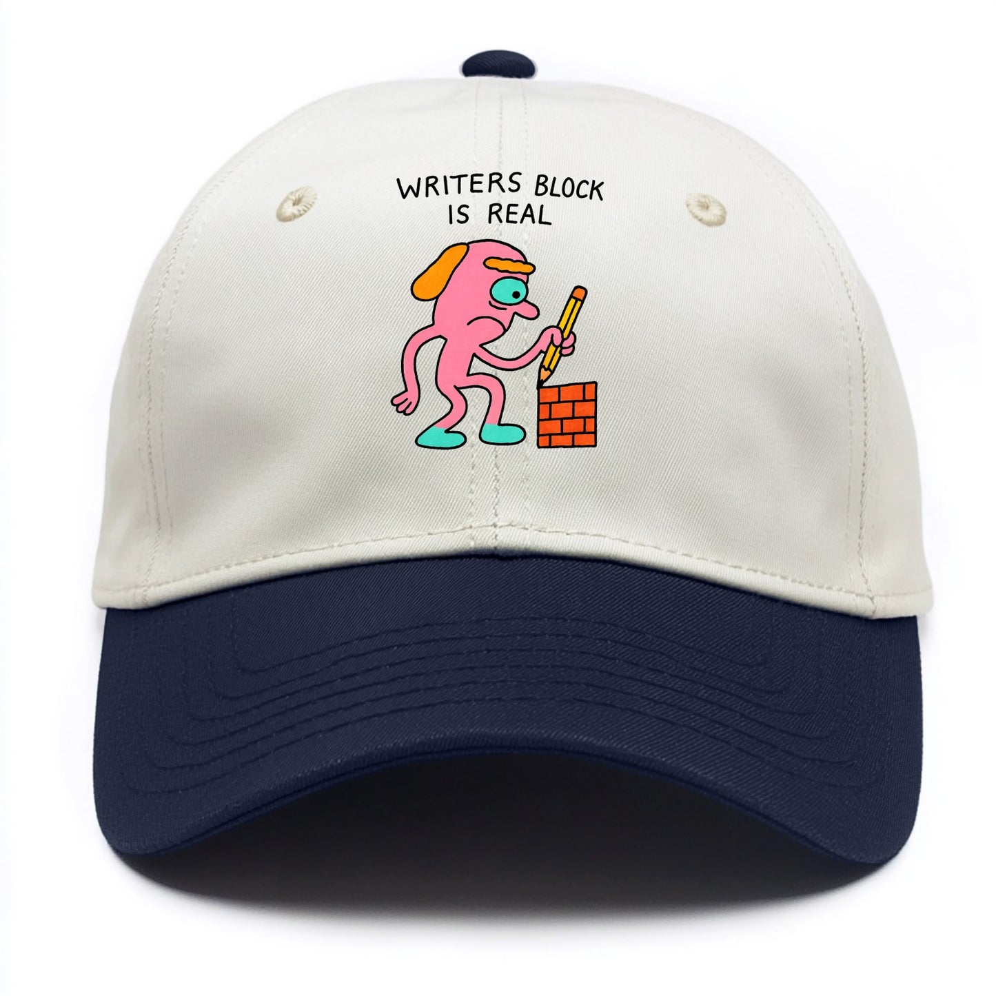 WRITERS BLOCK IS REAL | Brick wall with pencil - Two Tone Cap - Navy
