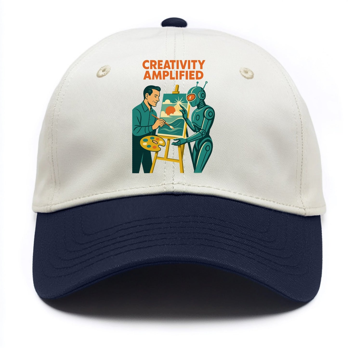Artist and AI creating beautiful masterpiece together - "Creativity Amplified" - - Two Tone Cap - Navy