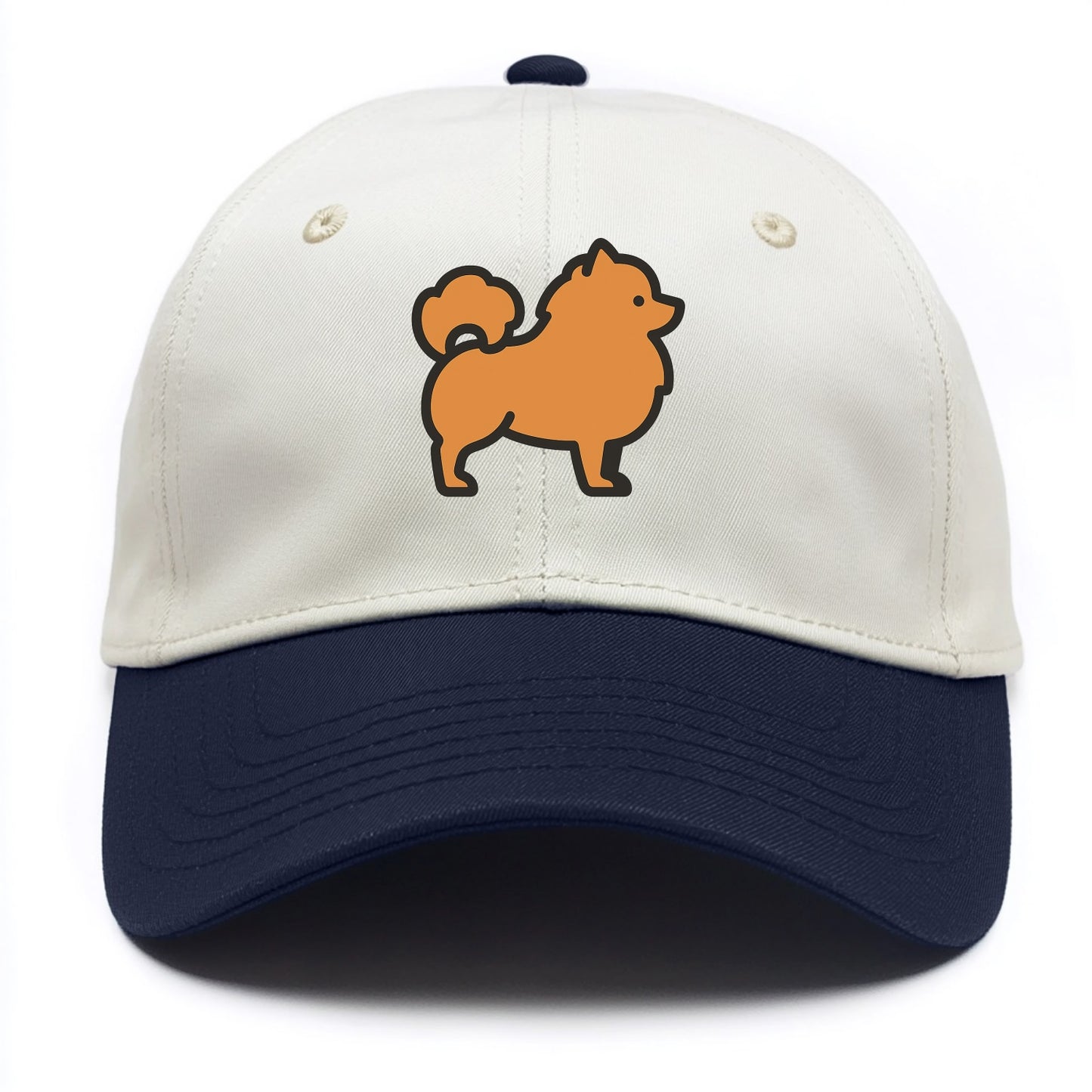 Pomeranian - Orange fluffy flat side profile - Two Tone Cap - Navy