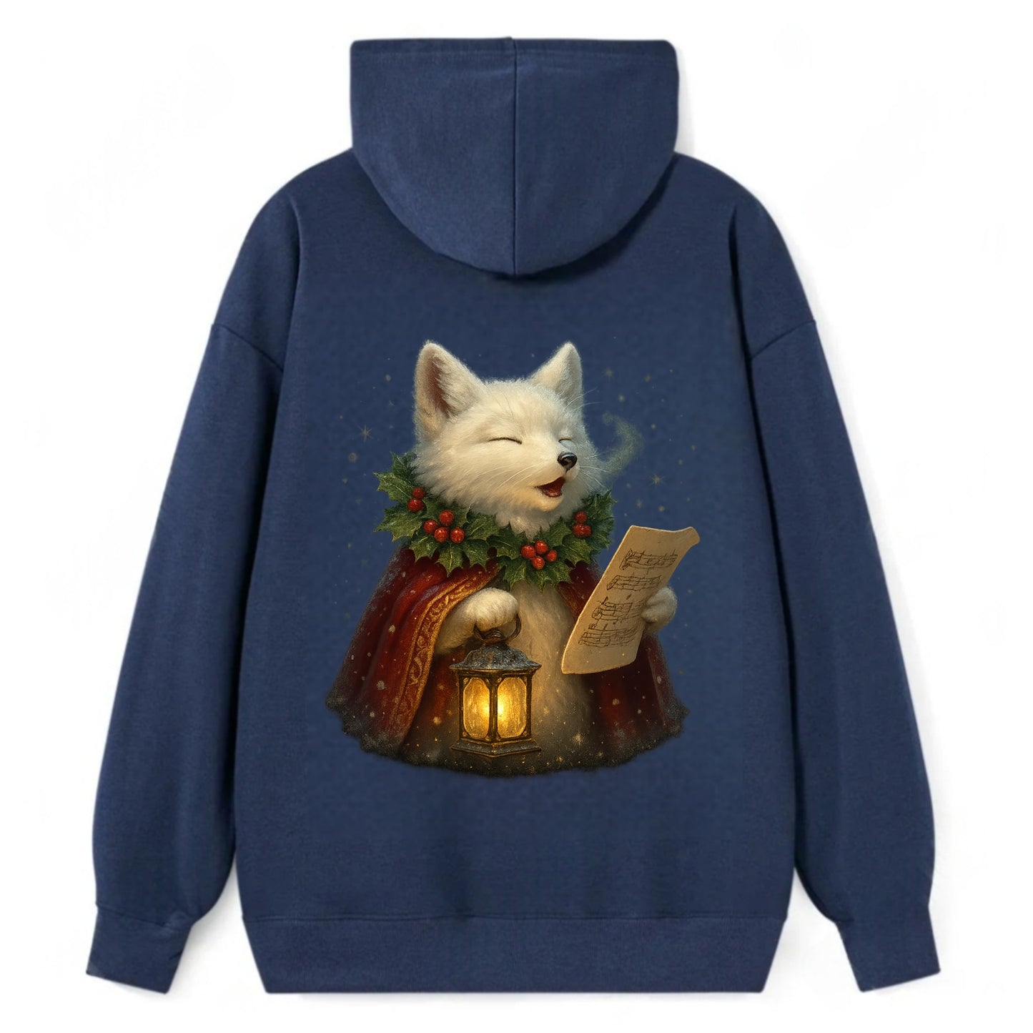 Snowbound Arctic Fox Caroler - Classic Pullover Hoodie - Navy