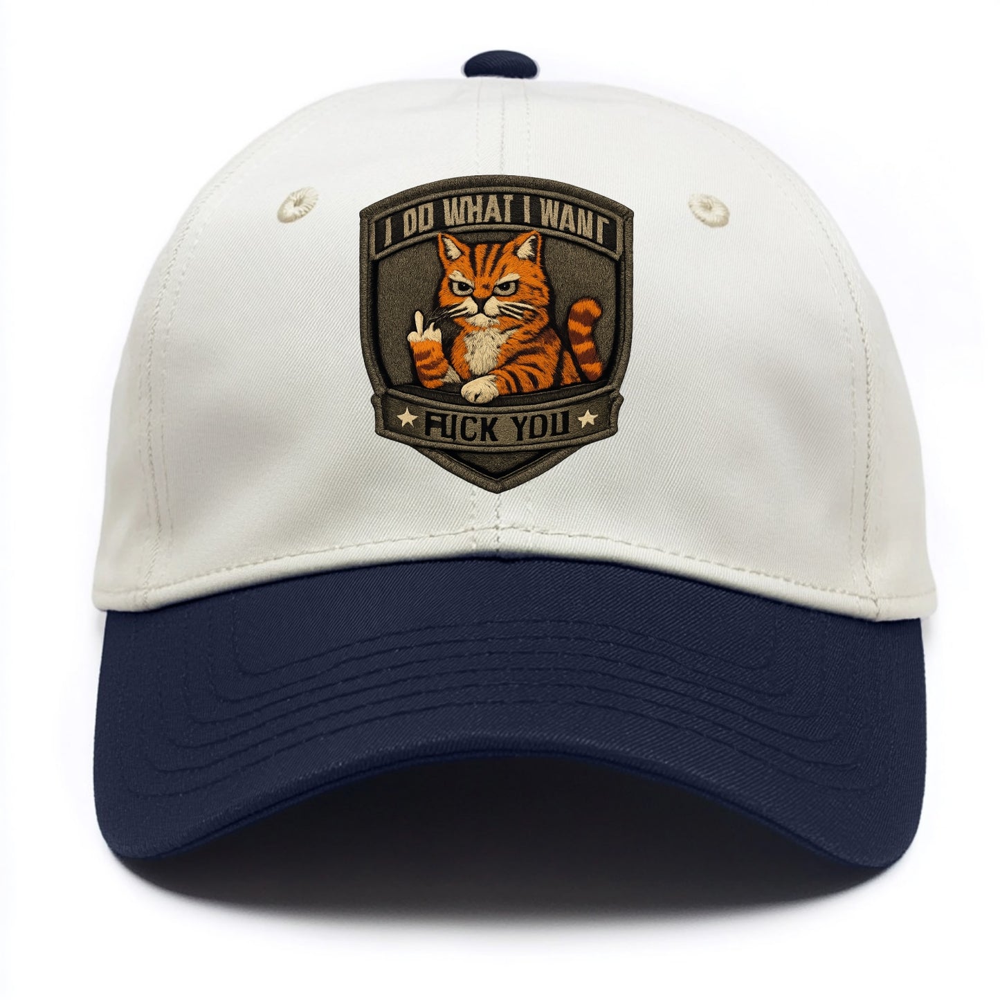 I DO WHAT I WANT CAT - sassy cat in orange , feline attitude - Two Tone Cap - Navy