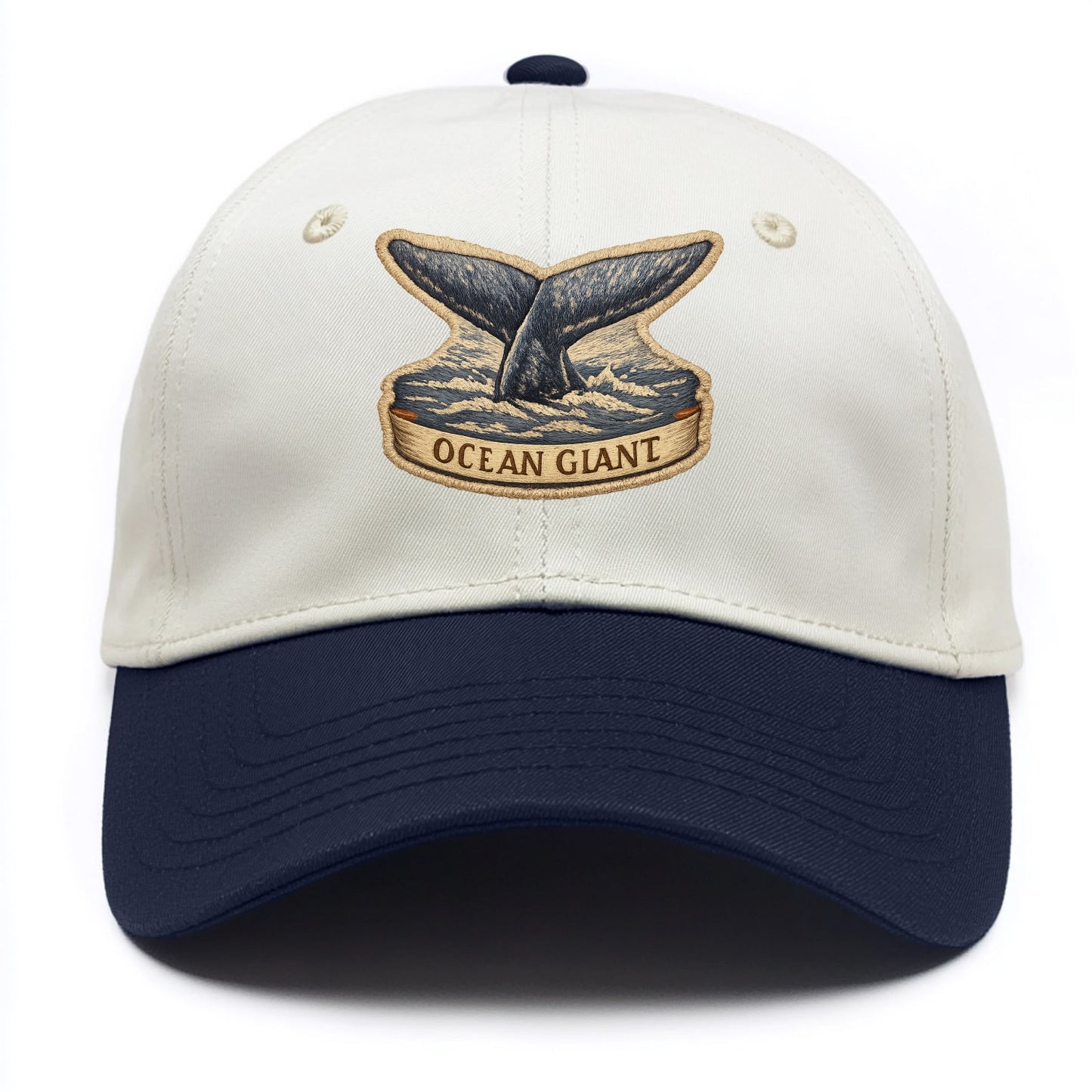 WHALE TAIL - diving whale in blue and gray , ocean giant - Two Tone Cap - Navy