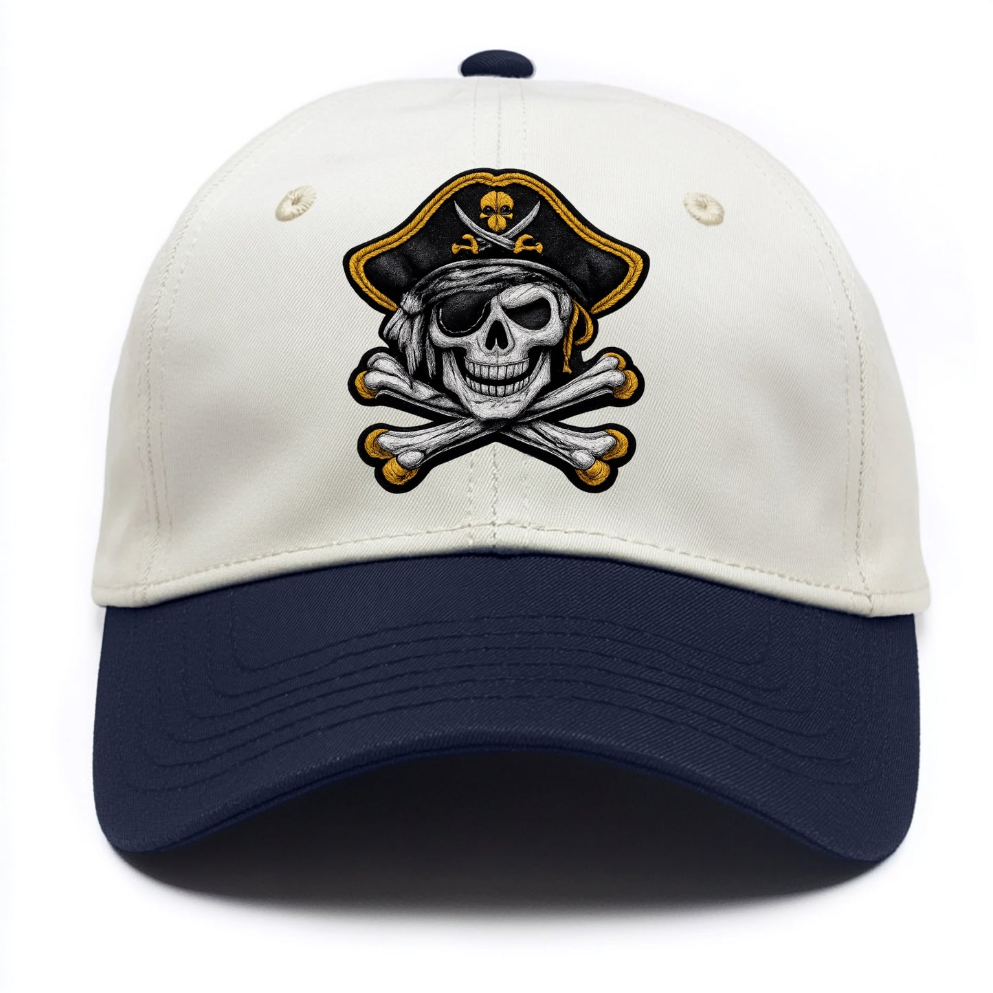PIRATE SKULL - Jolly Roger skull in black and white , pirate - Two Tone Cap - Navy