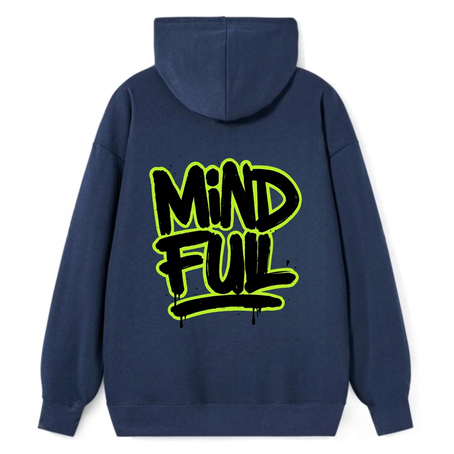 Bold typography design - "MINDFUL" - present awareness, conscious living - Classic Pullover Hoodie - Navy