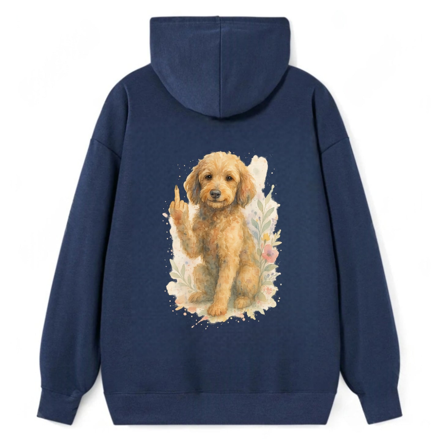 Labradoodle hypoallergenic with wavy coat, intelligent eyes, paw raised - Classic Pullover Hoodie - Navy