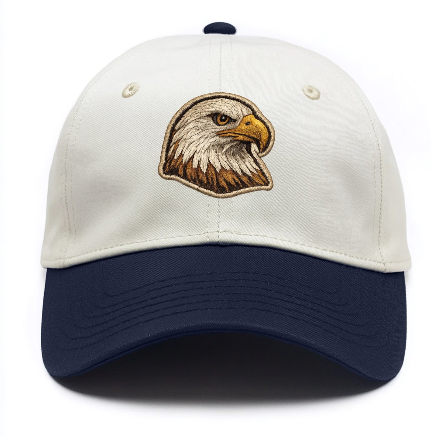 EAGLE HEAD PROFILE - majestic bald eagle in brown, white and gold , American pride - Two Tone Cap - Navy