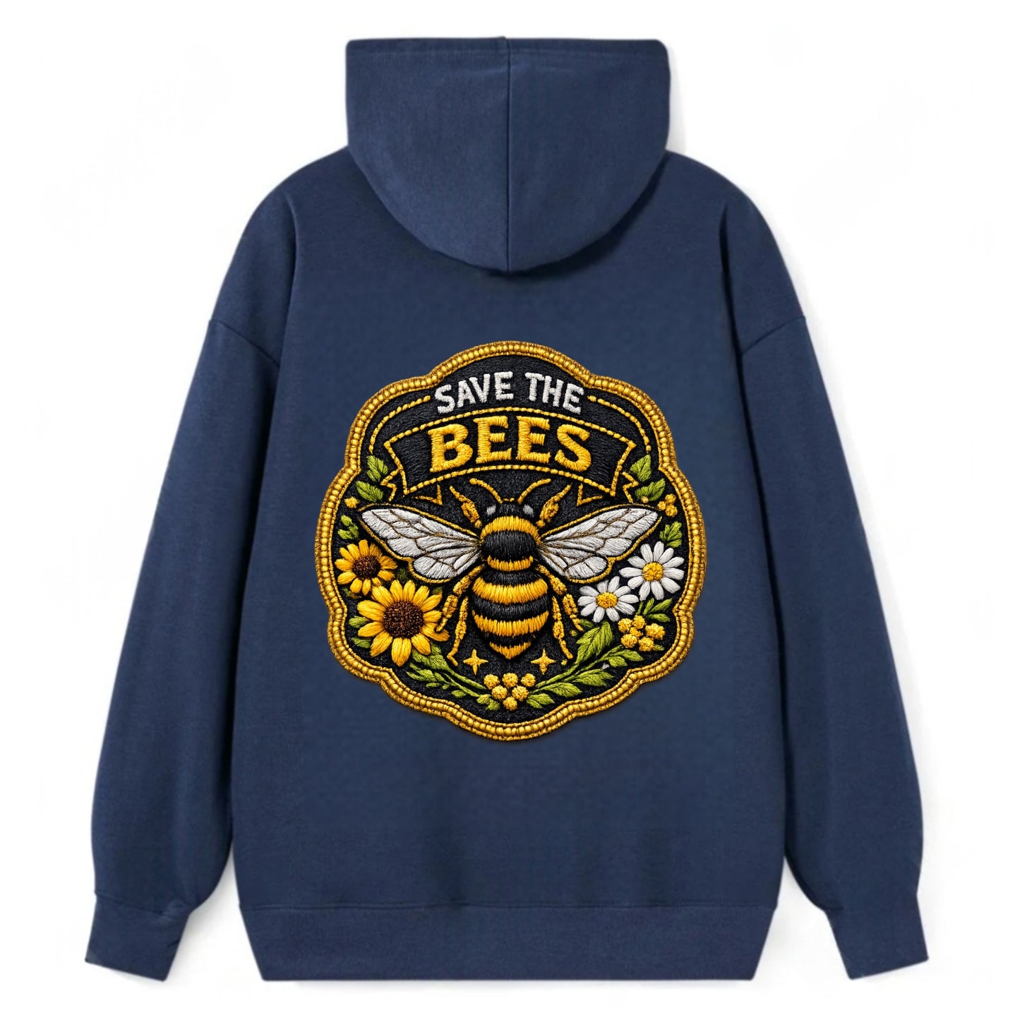 SAVE THE BEES - bee with flowers in yellow , pollinator protection - Classic Pullover Hoodie - Navy