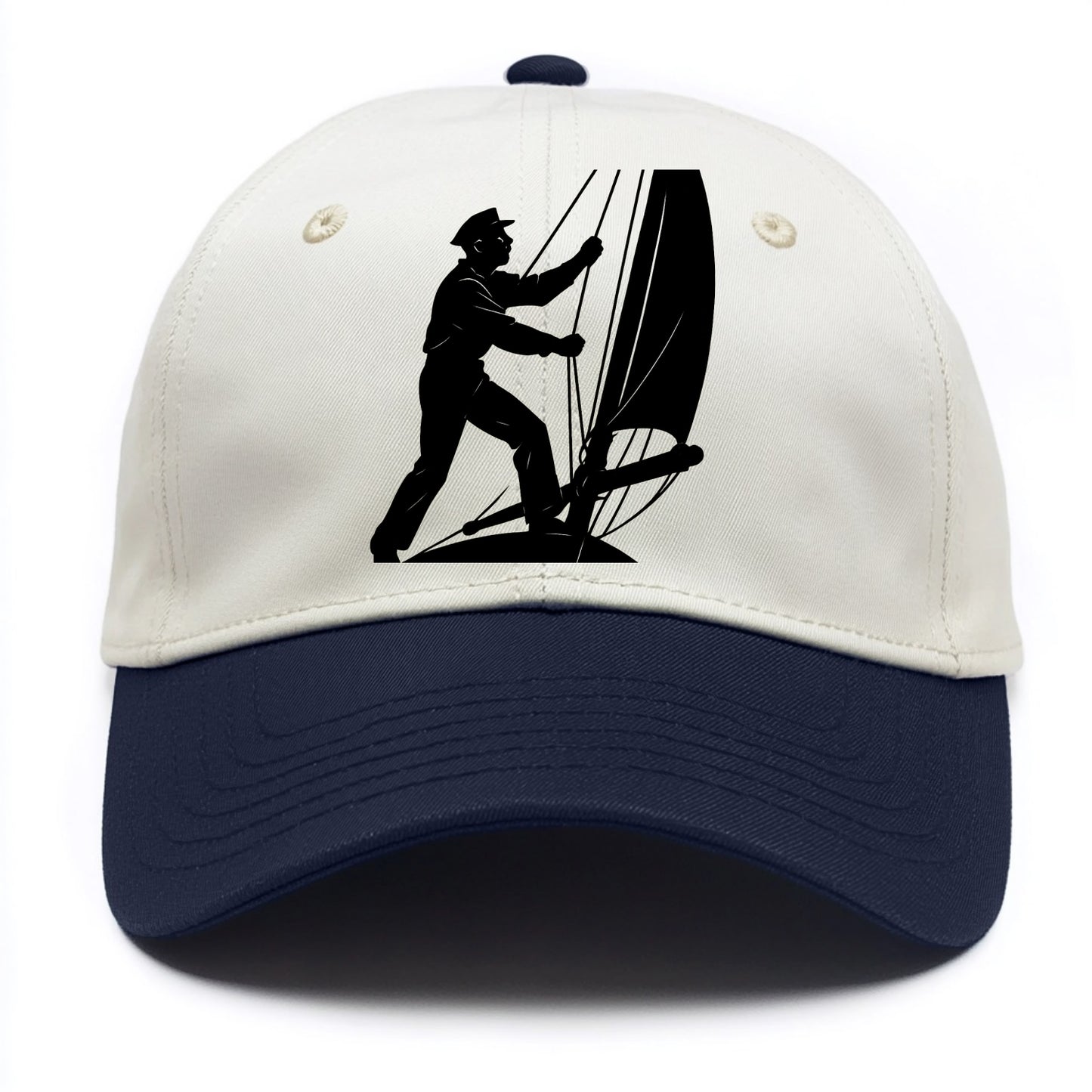 Sailor adjusting the boom on a sailboat - Two Tone Cap - Navy
