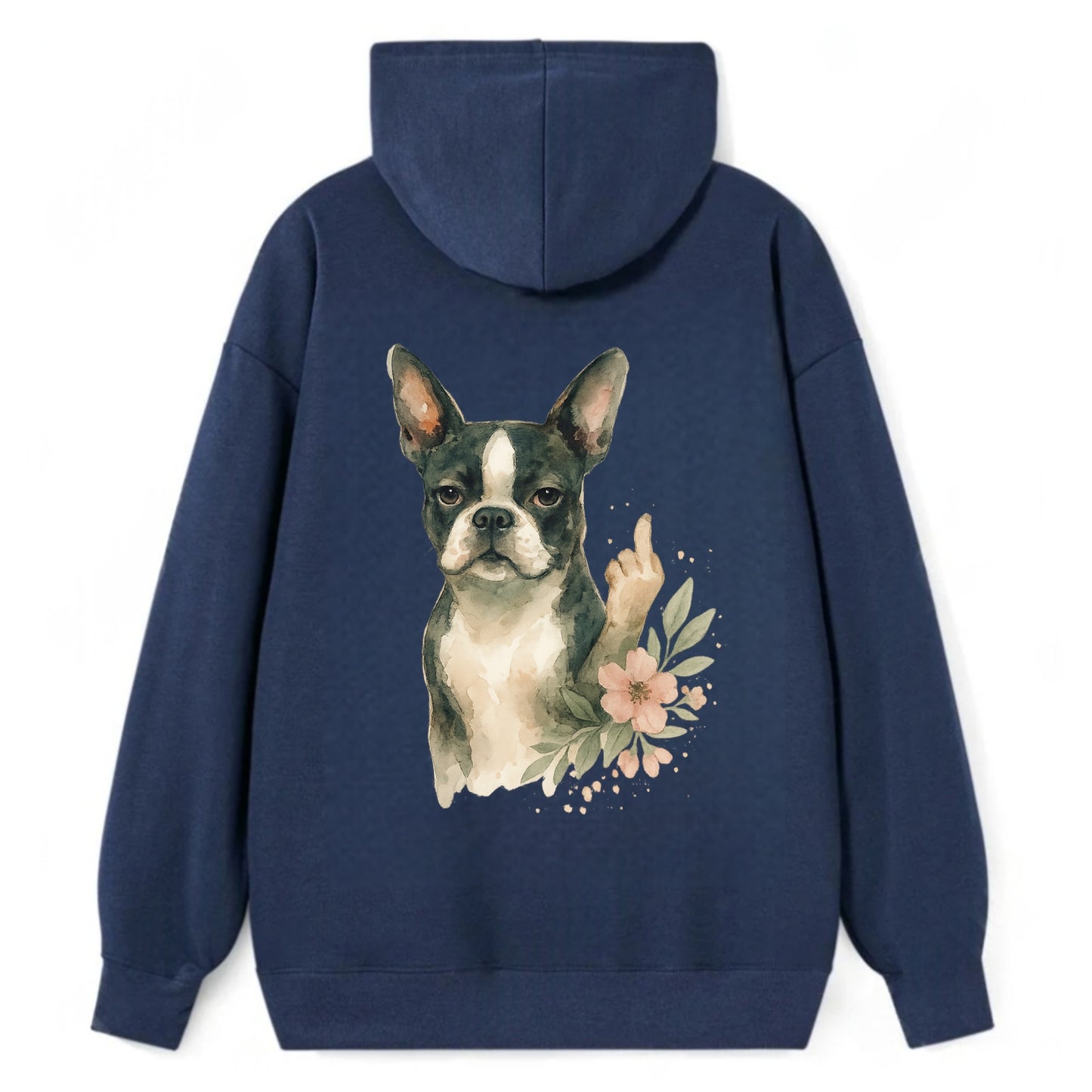 Boston Terrier with tuxedo markings, perky ears, paw up giving sass - Classic Pullover Hoodie - Navy