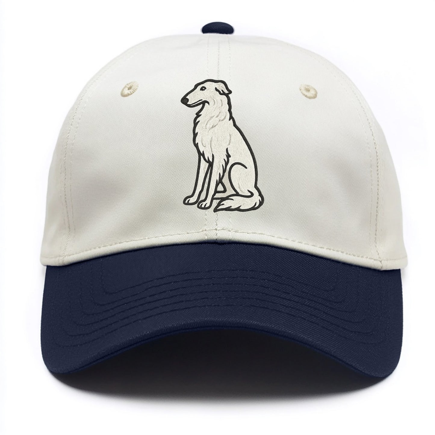 Borzoi - White embroidered sitting pose - Two Tone Cap - Navy