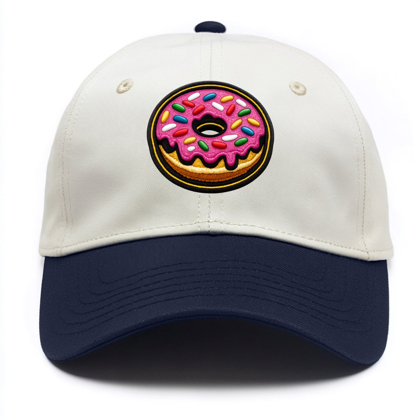 DONUT SPRINKLES - glazed donut with sprinkles in pink and rainbow , sweet treat - Two Tone Cap - Navy