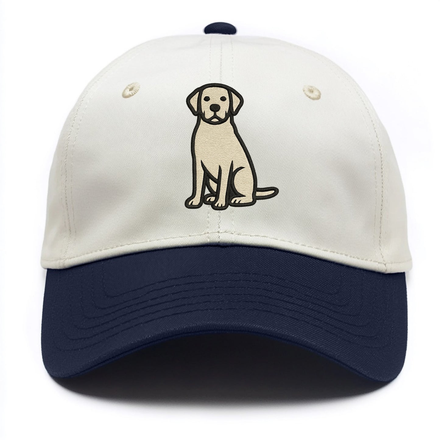 Goldador - Golden Lab mix sitting pose - Two Tone Cap - Navy
