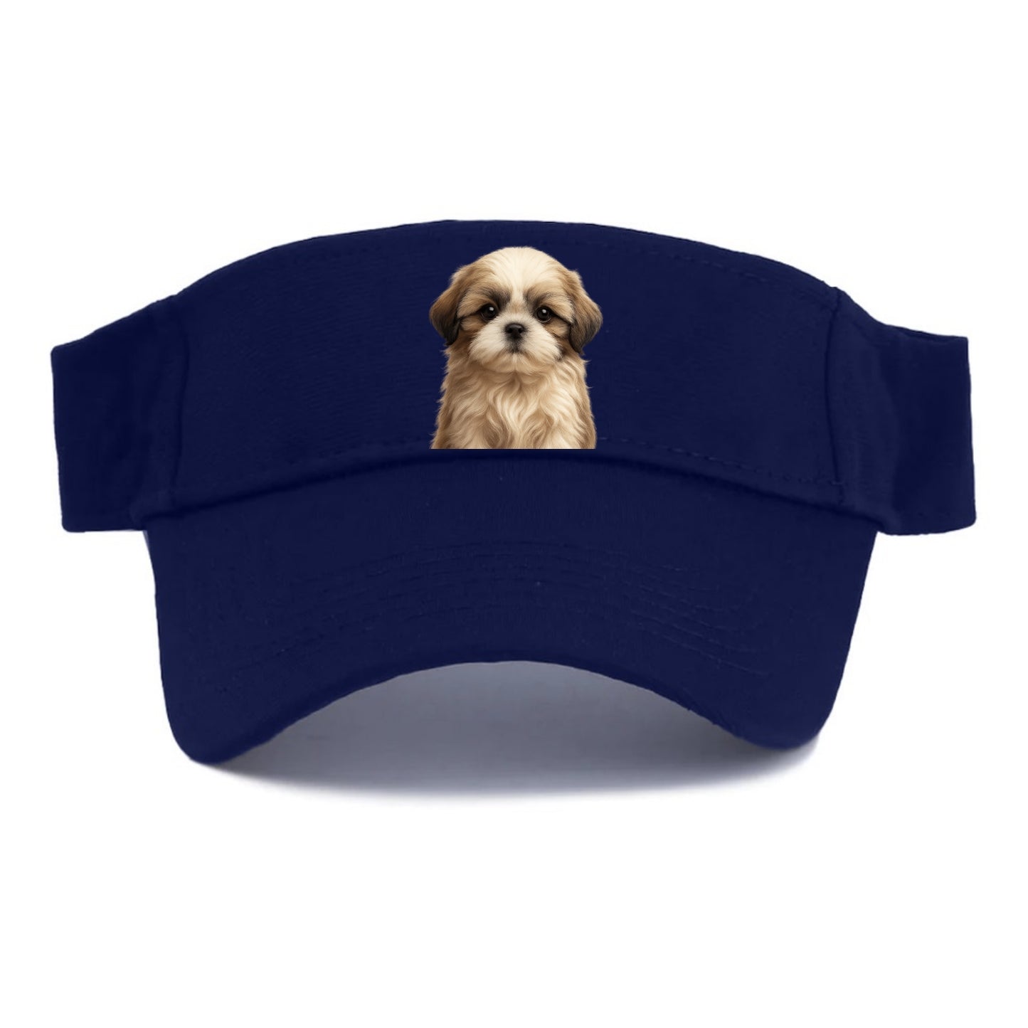 Baby Shih Tzu Puppy - long flowing coat, flat face, big dark eyes, front-facing, royal baby - Visor - Navy