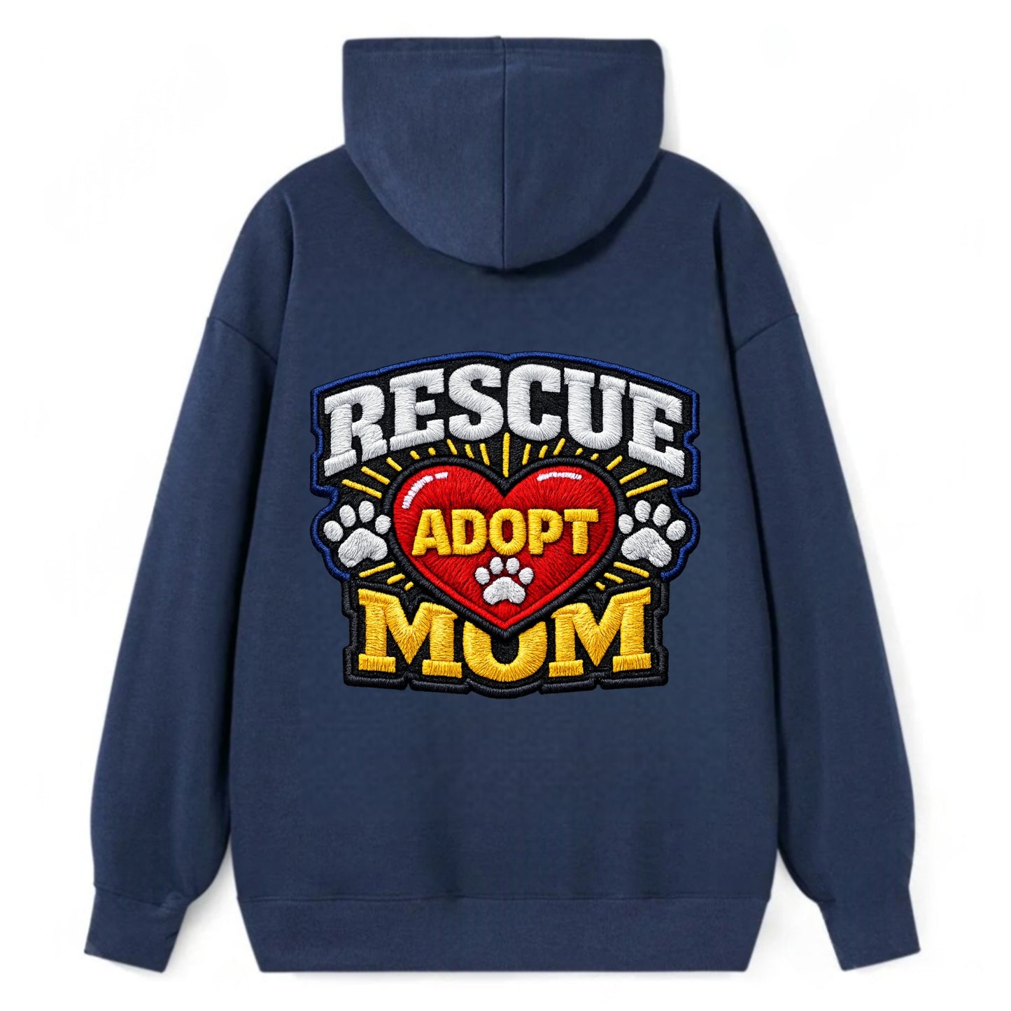 RESCUE MOM - heart with ADOPT text in red , shelter advocate - Classic Pullover Hoodie - Navy