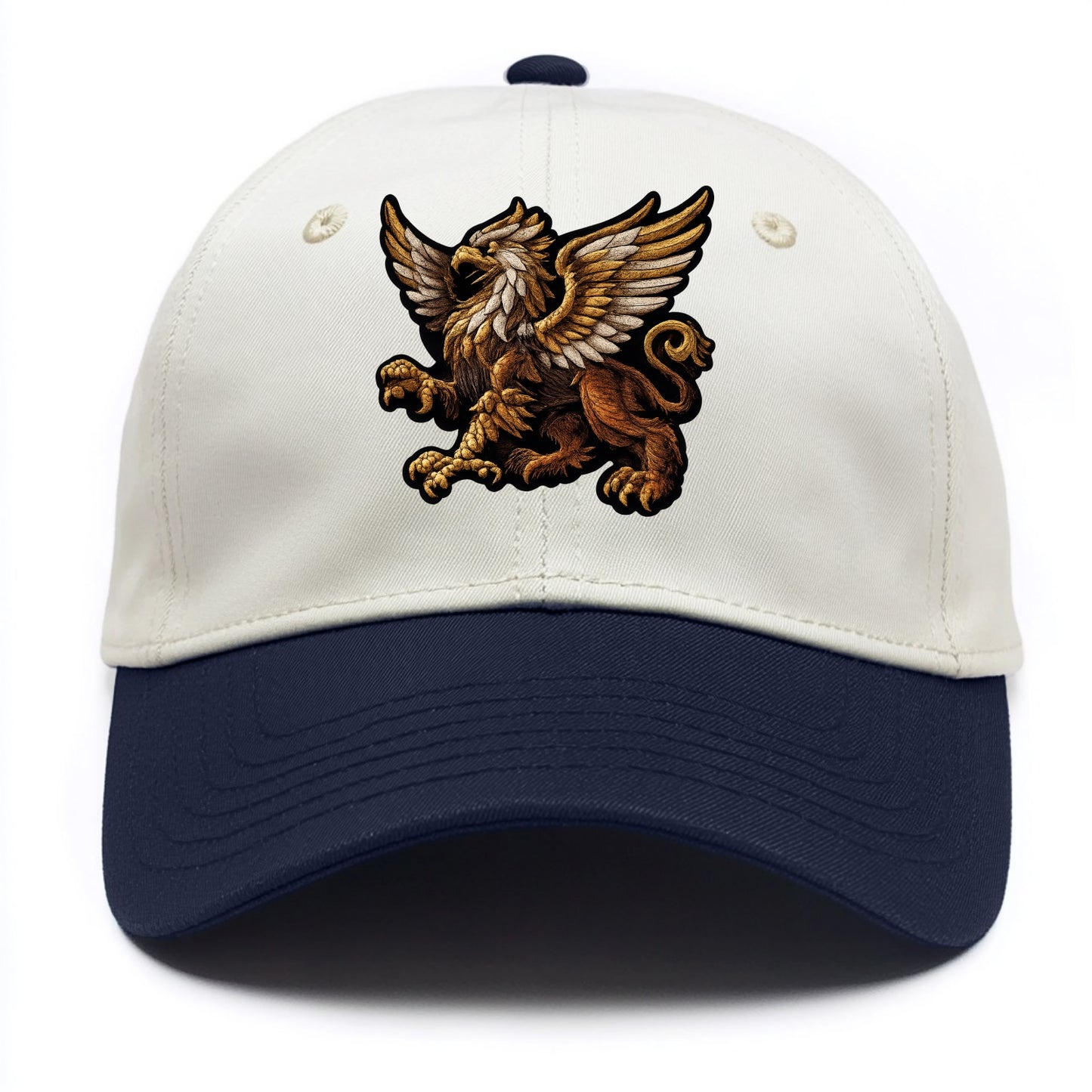 GRIFFIN BEAST - lion eagle hybrid in gold and brown , heraldic - Two Tone Cap - Navy